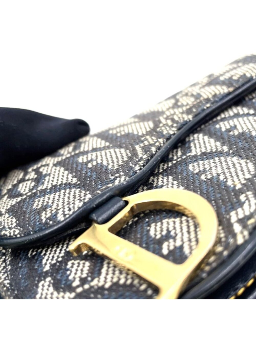 Dior Trotter Saddle Pouch Leather Canvas Navy Coin Case Gold - Picture 8 of 15